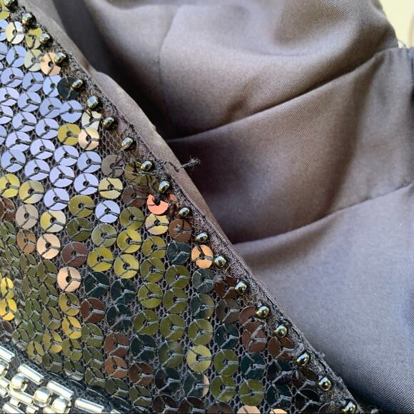 Y2K Mori Lee beaded sequin halter prom dress maxi gown teal black 5/6 - Picture 10 of 13